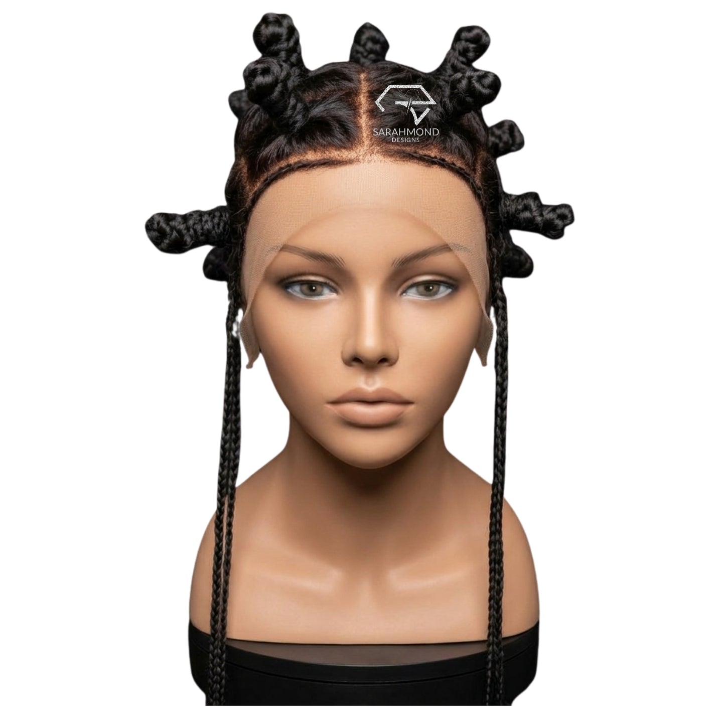 Knotless Bantu Knots With Strands Ready To Ship And Custom African Braided Wig Black - Short Medium Braids