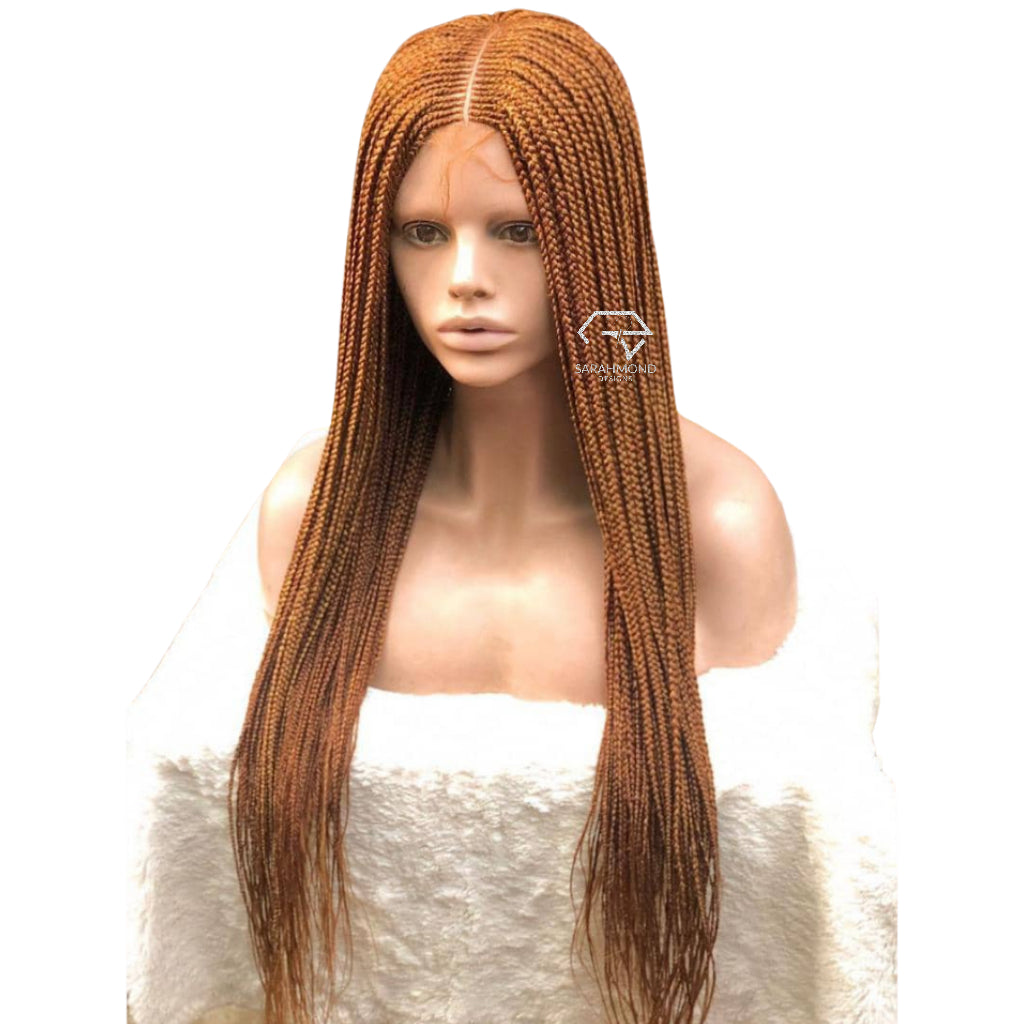 Knotless Cornrows Part Ready To Ship And Custom African Braided Wig Orange Gold - Long Medium Braids