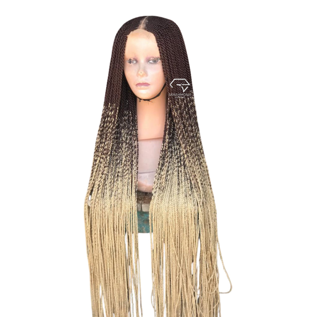 Knotless Twist Braids Ready To Ship And Custom African Braided Wig Brown And Blonde - Long Semi Tiny Braids