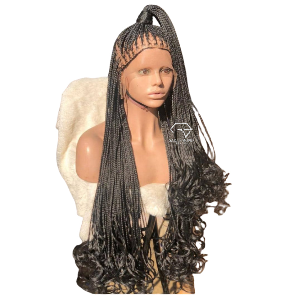 Knotless French Curls Ready To Ship And Custom African Braided Wig Black - Long Medium Braids