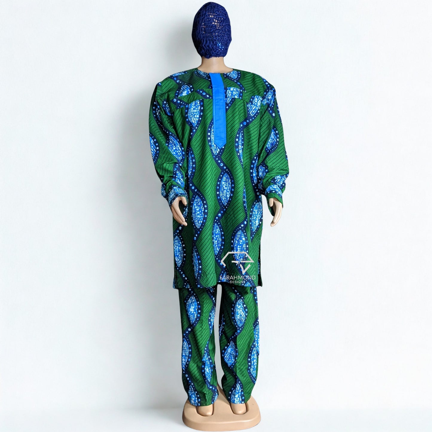 Eden African Trousers Or Pants Men's Two Piece Set With Long Sleeve Top - Custom Made