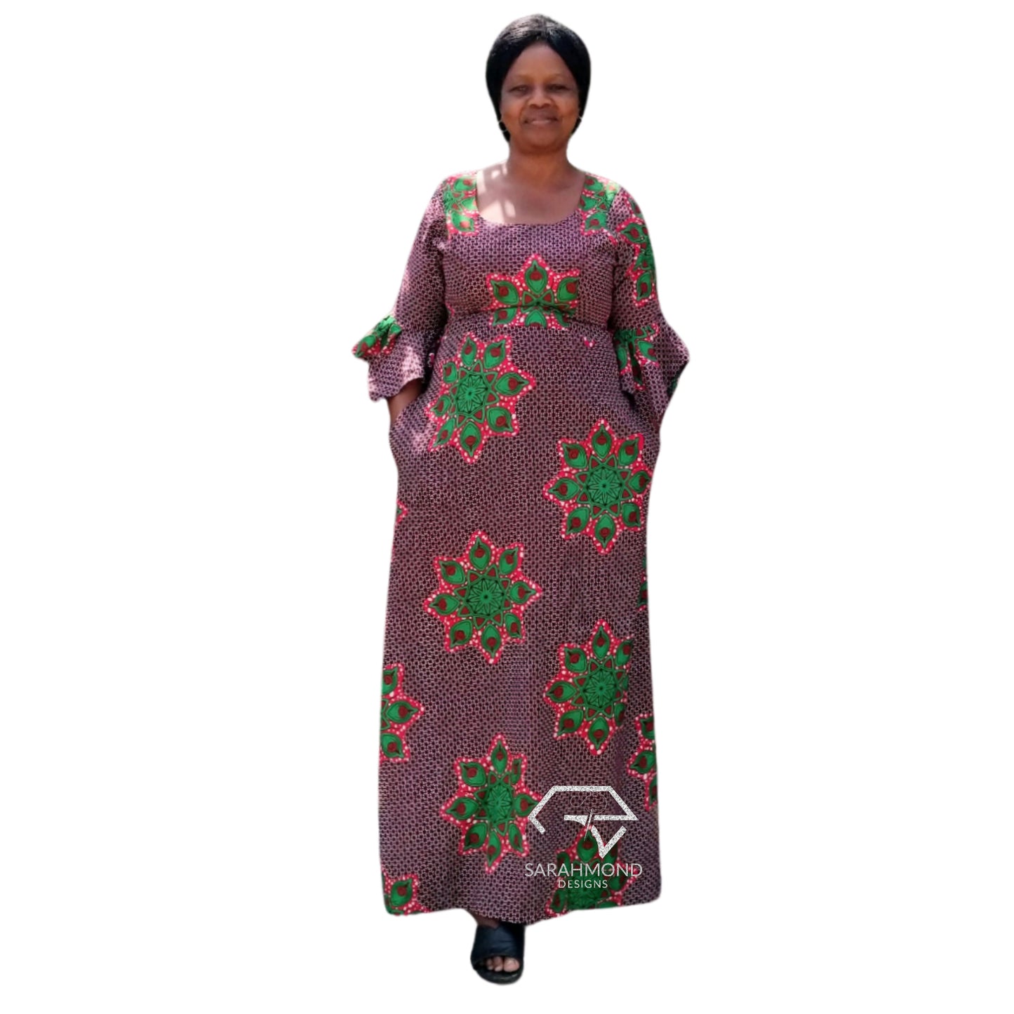 Rolly Ankara Kaftan Long Dress With Asymmetrical Sleeves - Custom Made