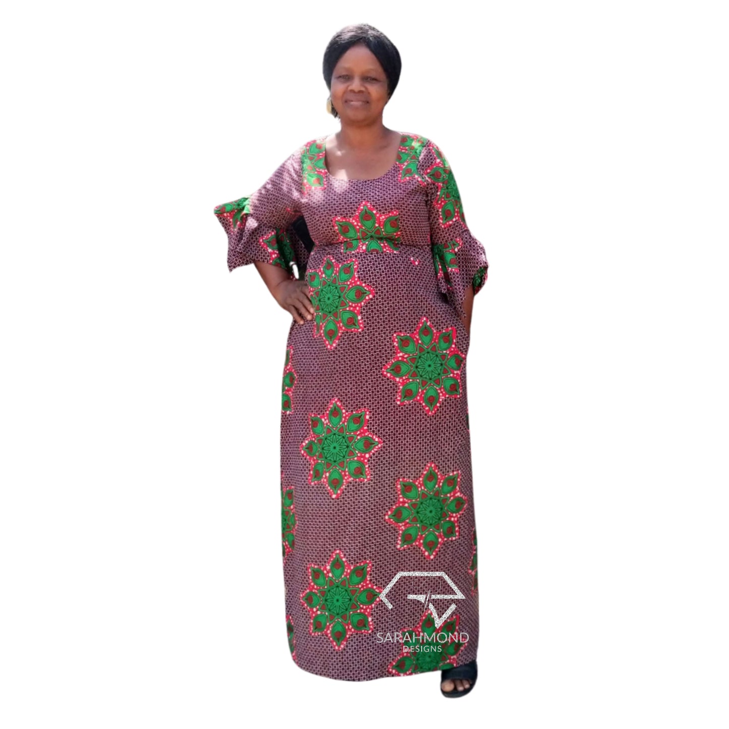 Rolly Ankara Kaftan Long Dress With Asymmetrical Sleeves - Custom Made