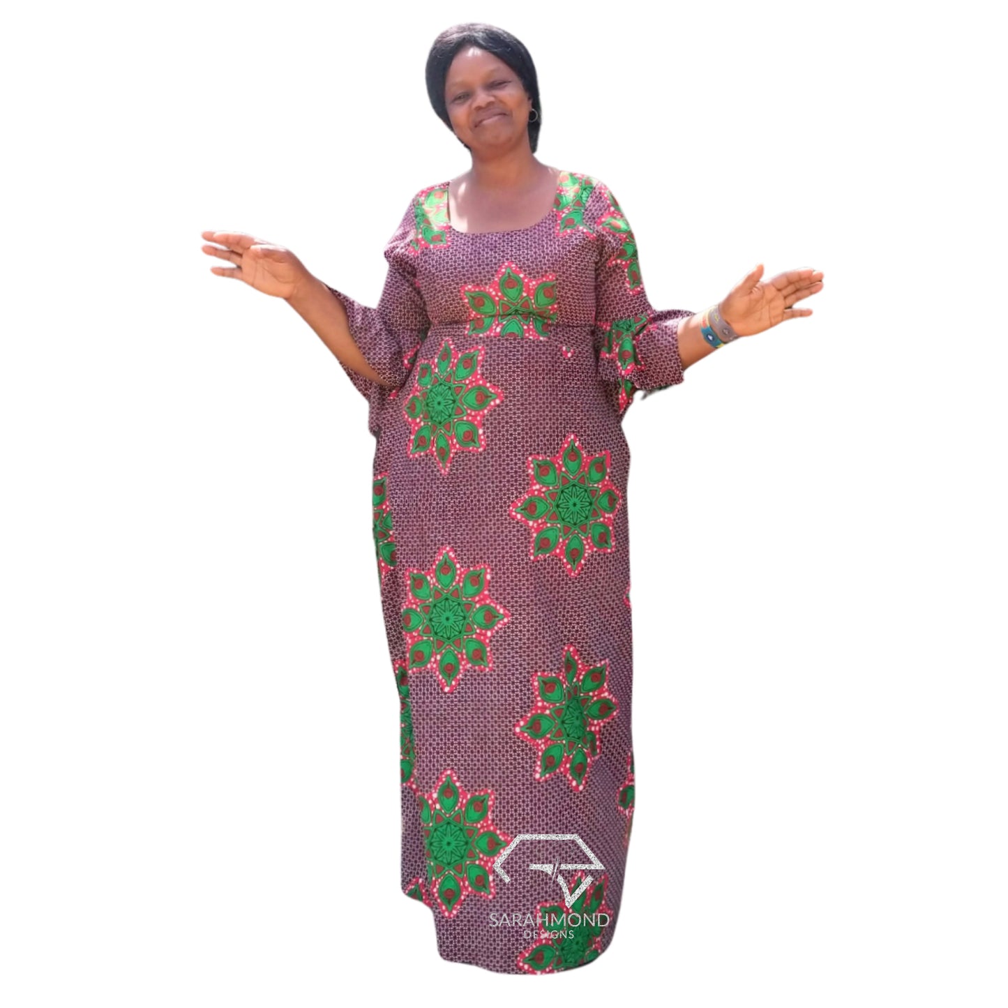 Rolly Ankara Kaftan Long Dress With Asymmetrical Sleeves - Custom Made