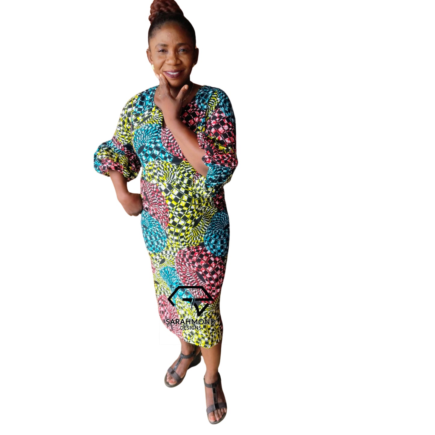 Zeezee Ankara Straight Short Dress With Bubble Sleeves - Custom Made