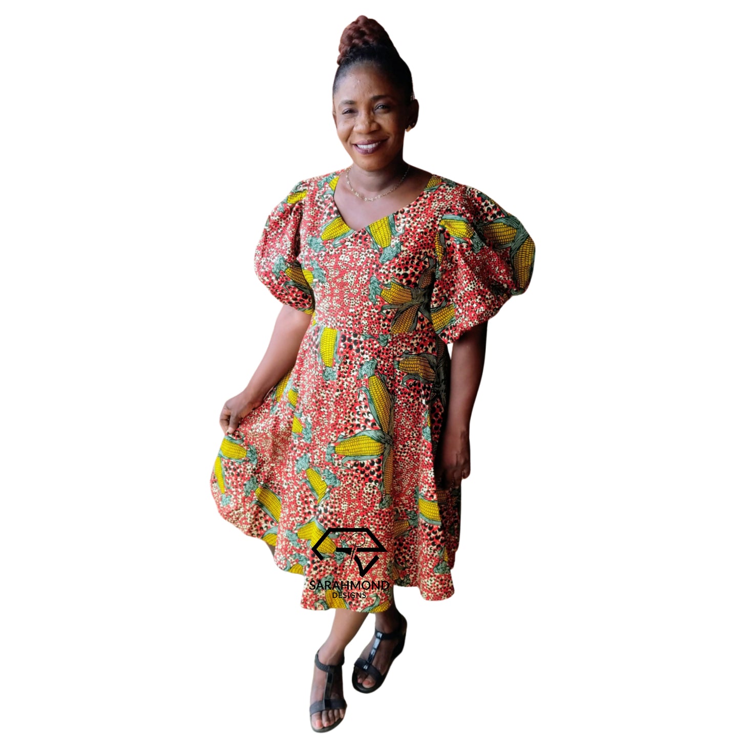 Dunni Ankara Flared Short Dress With Bubble Sleeves - Custom Made