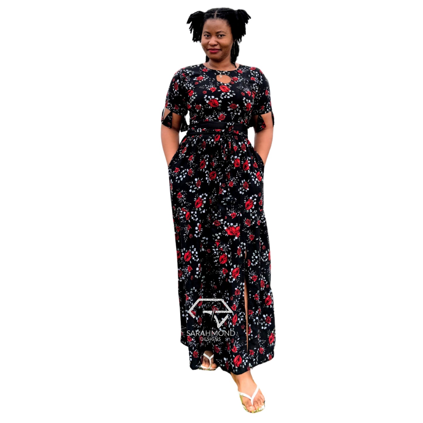 Zoe Vintage Caribbean Keyhole Tiered Long Dress With Triangle Fringe Sleeves - Custom Made