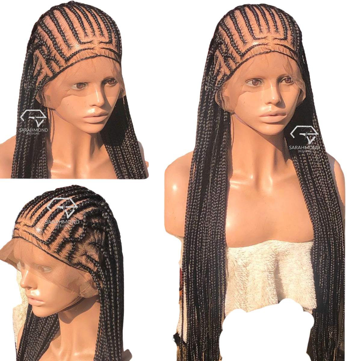 Trenzas africanas sin nudos, con diseño de media trenza, listas para enviar y personalizadas, peluca negra – Trenzas largas y medianas