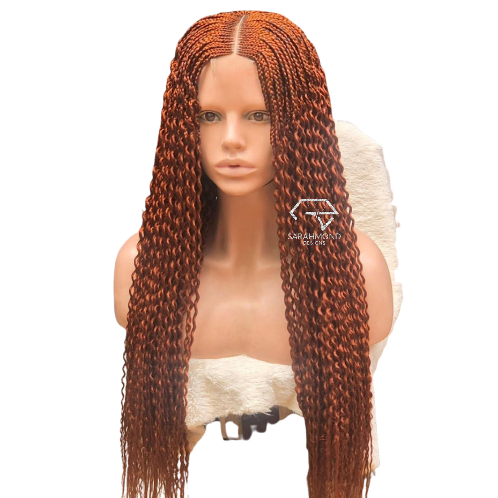 Knotless Watermelon Part Ready To Ship And Custom African Braided Wig Orange Brown - Long Medium Braids