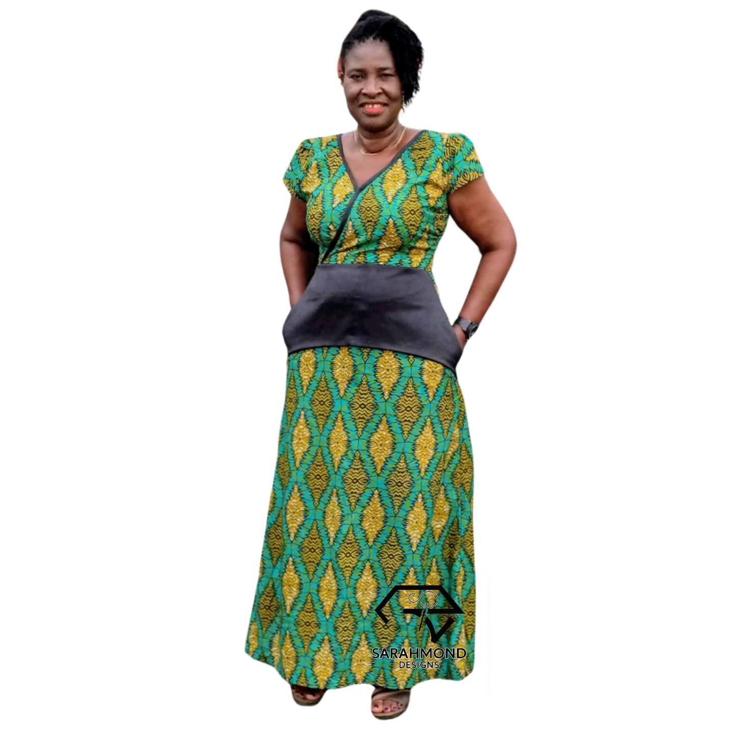 Diana Ankara Kaftan Faux Wrap Long Dress With Pockets - Custom Made