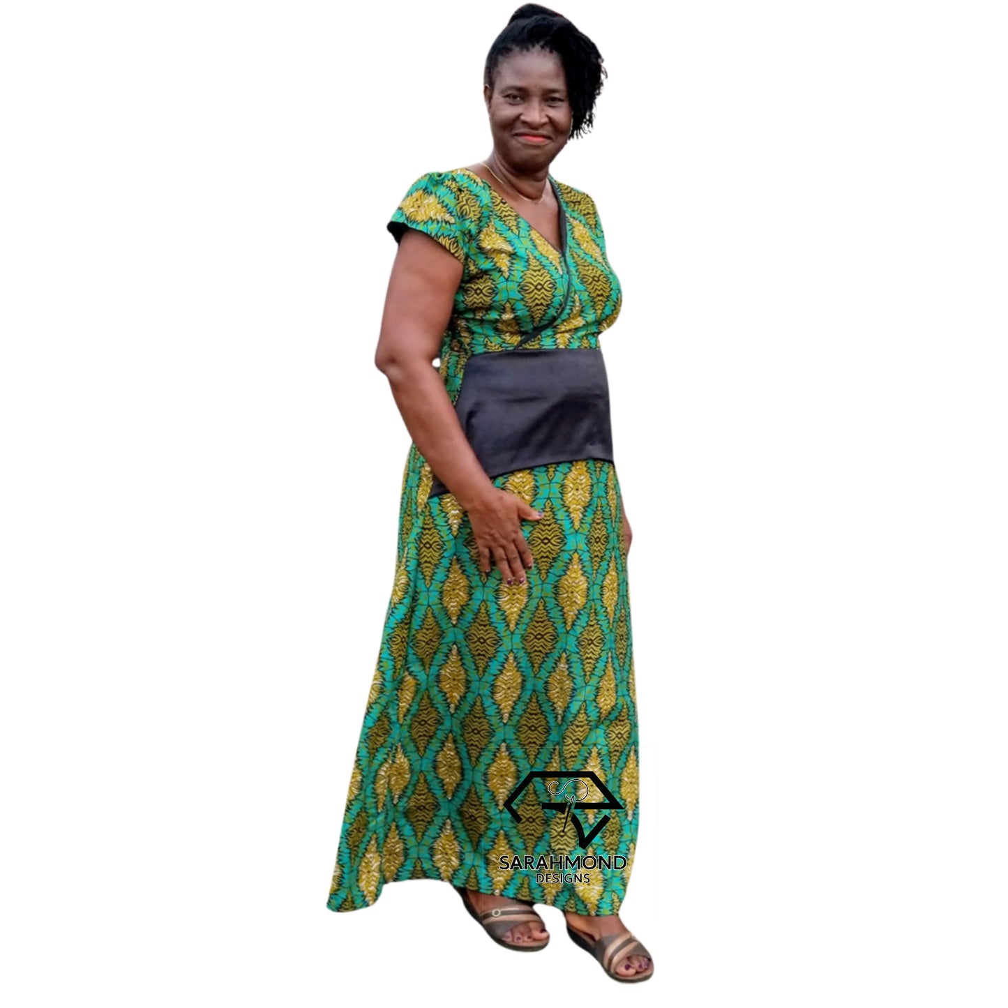 Diana Ankara Kaftan Faux Wrap Long Dress With Pockets - Custom Made