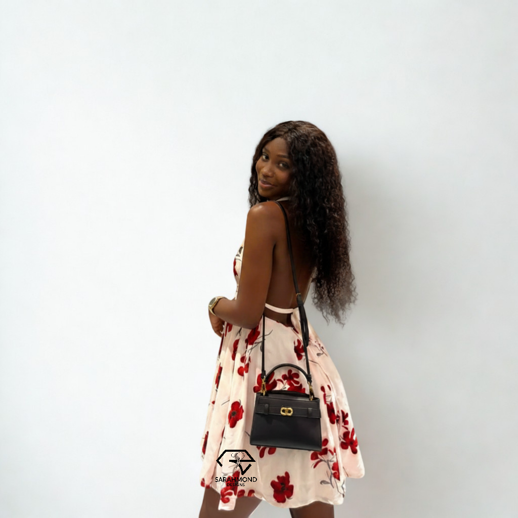 Belle Halter Neck Backless Flared Vintage Short Dress With Back Tie - Custom Made