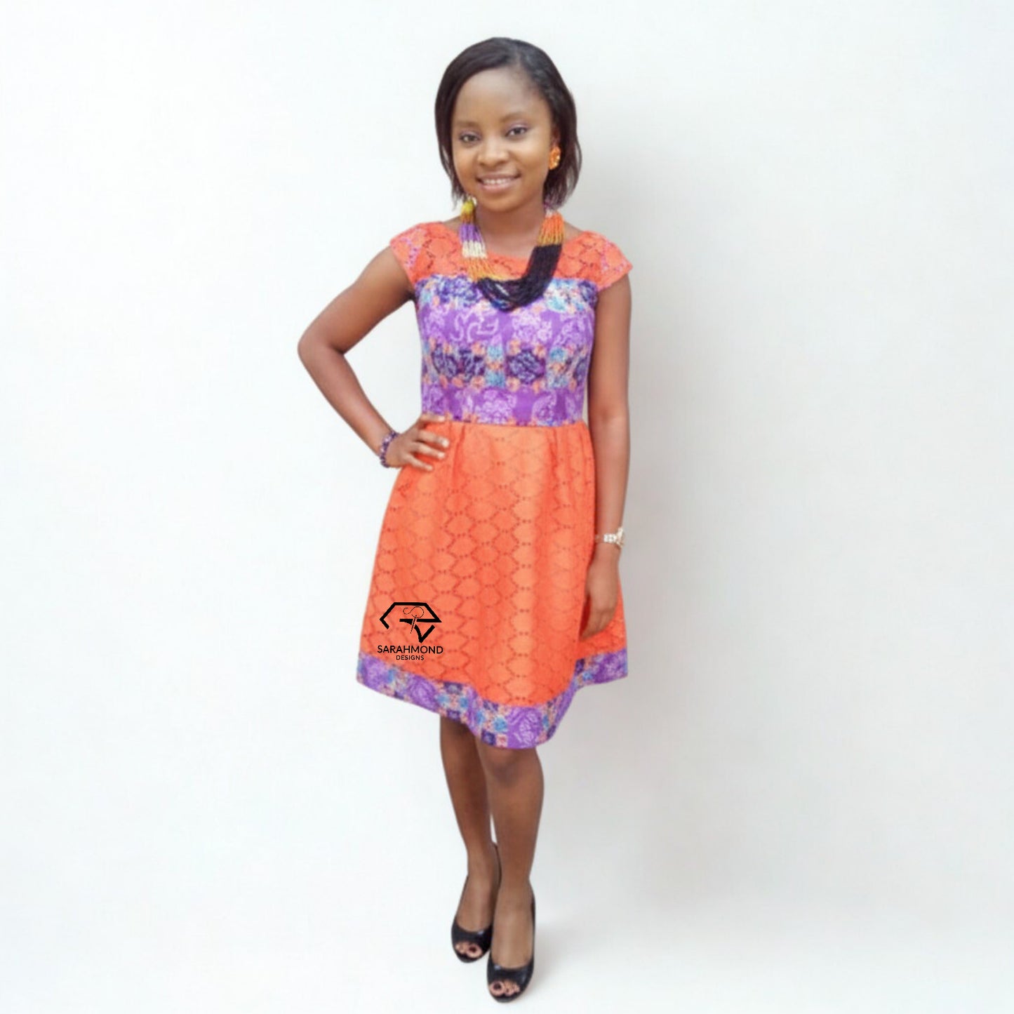 Cassie Two Tone Ankara Short Dress With Lace - Custom Made