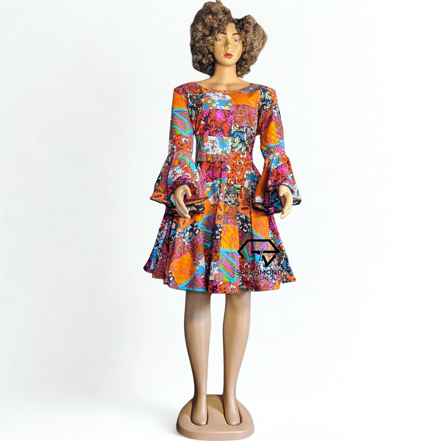 Janice Flared Ankara Short Dress With Bell Sleeves - Custom Made