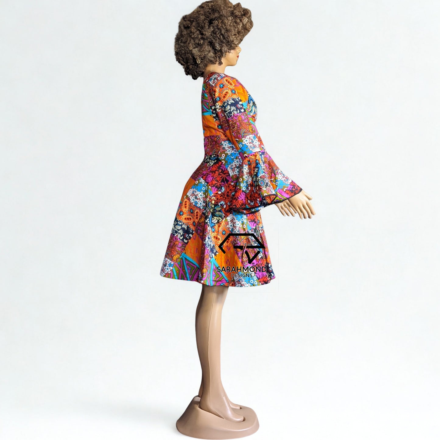 Janice Flared Ankara Short Dress With Bell Sleeves - Custom Made