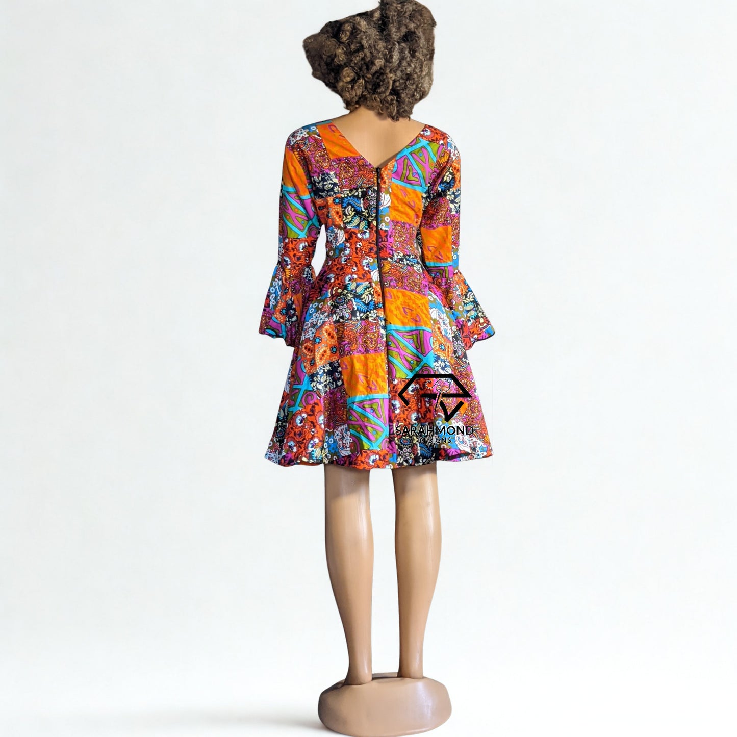 Janice Flared Ankara Short Dress With Bell Sleeves - Custom Made