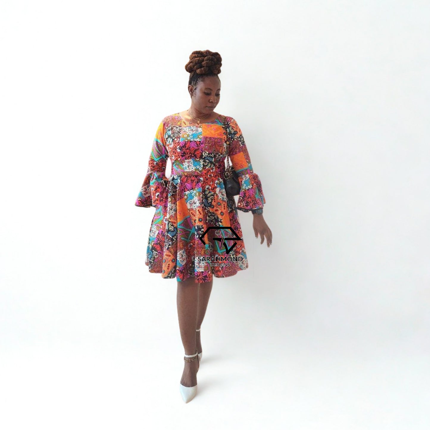 Janice Flared Ankara Short Dress With Bell Sleeves - Custom Made