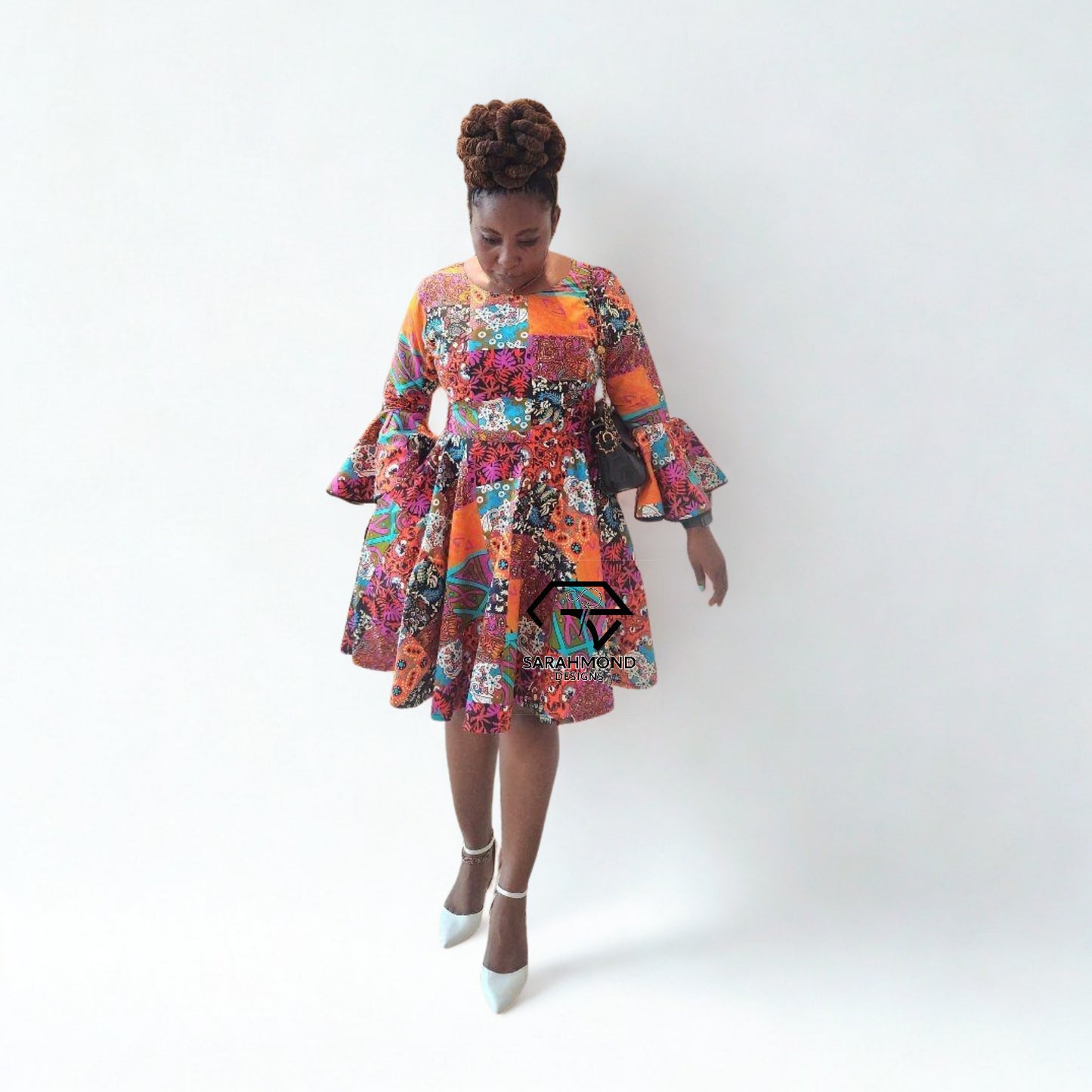 Janice Flared Ankara Short Dress With Bell Sleeves - Custom Made