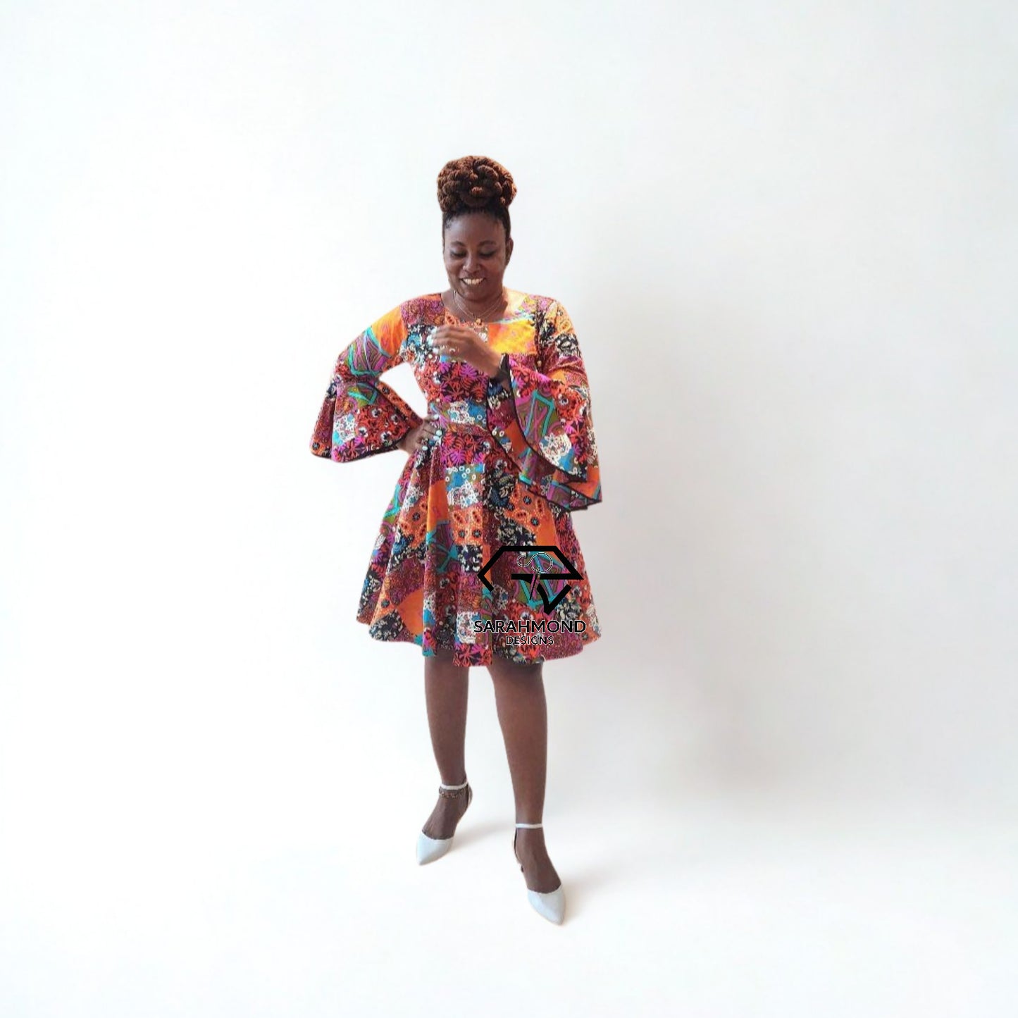 Janice Flared Ankara Short Dress With Bell Sleeves - Custom Made