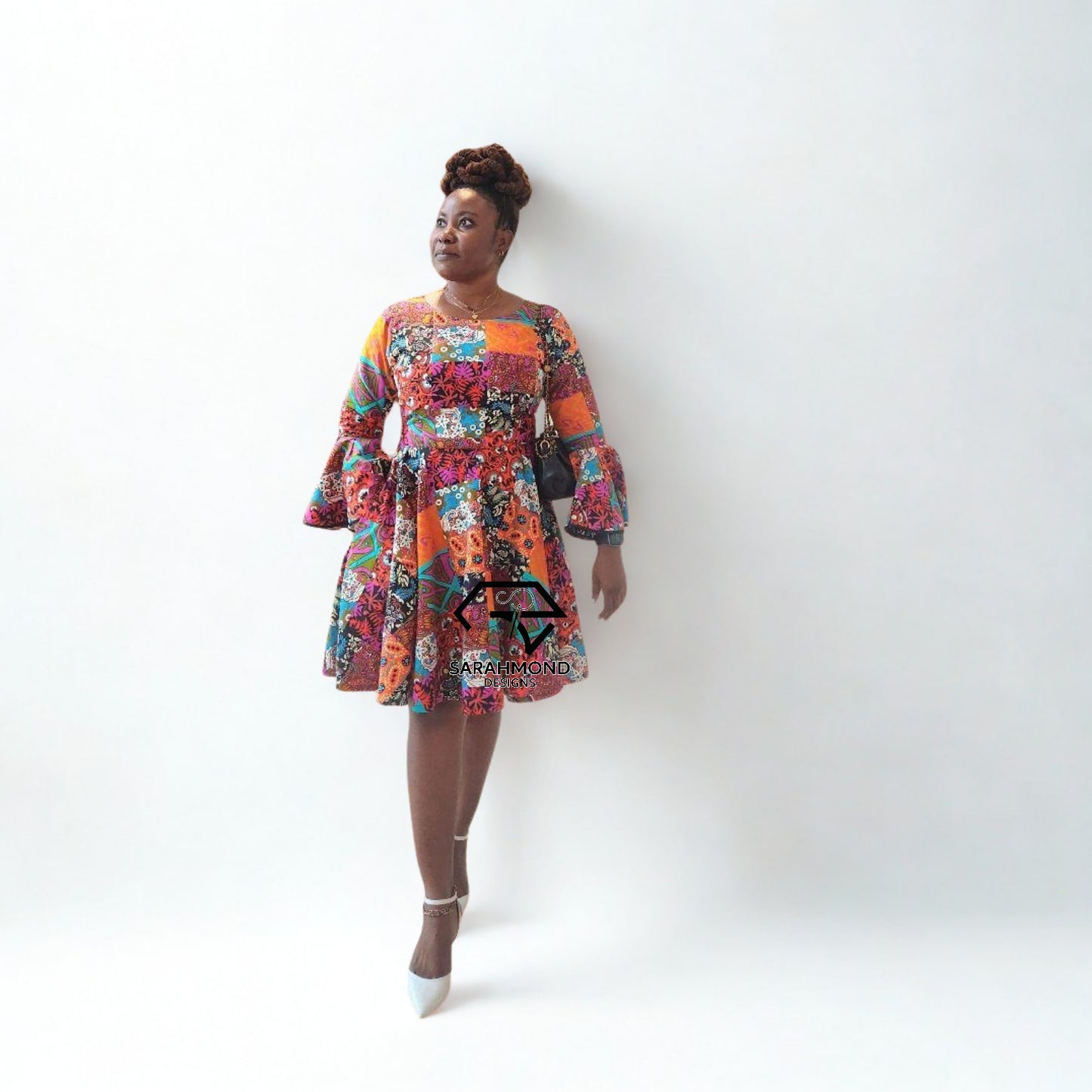 Janice Flared Ankara Short Dress With Bell Sleeves - Custom Made