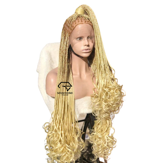 Knotless French Curls Ready To Ship And Custom African Braided Wig Blonde - Long Medium Braids