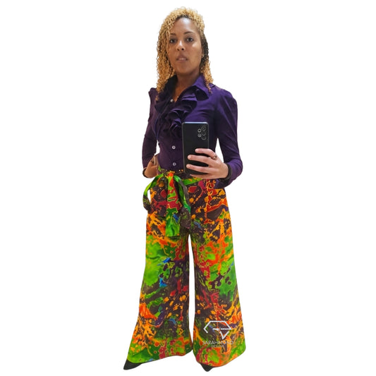 Brittany Ankara African High Waist Exaggerated Wide Leg Trousers Or Pants With Pockets - Custom Made