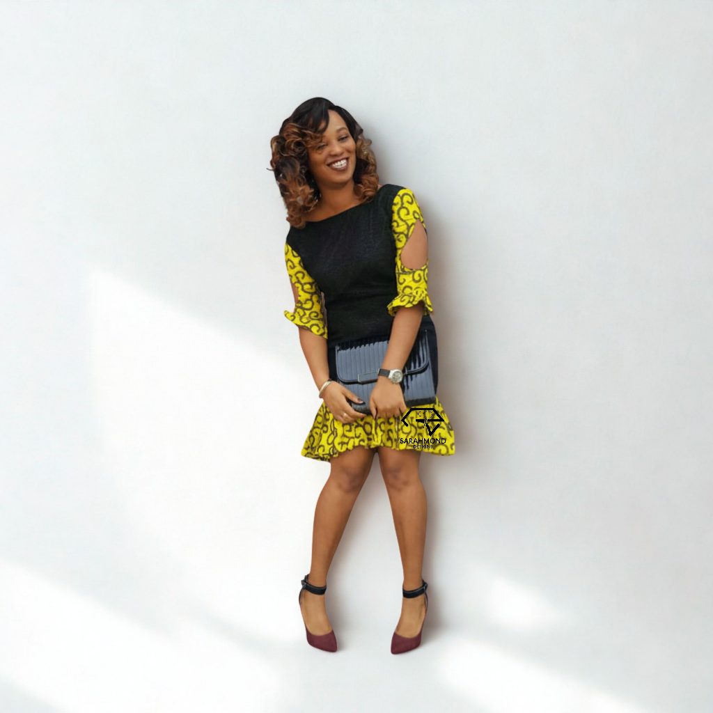 Ada-Ada Two Ankara And Lace Short Dress With Keyhole Sleeves - Custom Made