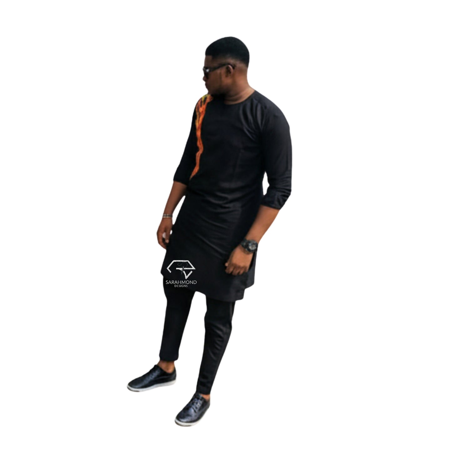 Hugh African Trousers Or Pants Men's Two Piece Set With Long Sleeve Top - Custom Made