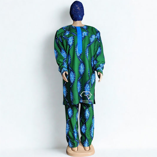 Eden African Trousers Or Pants Men's Two Piece Set With Long Sleeve Top - Custom Made