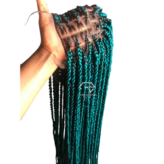 Knotless Twist Braids Ready To Ship And Custom African Braided Wig Turquoise - Long Medium Braids