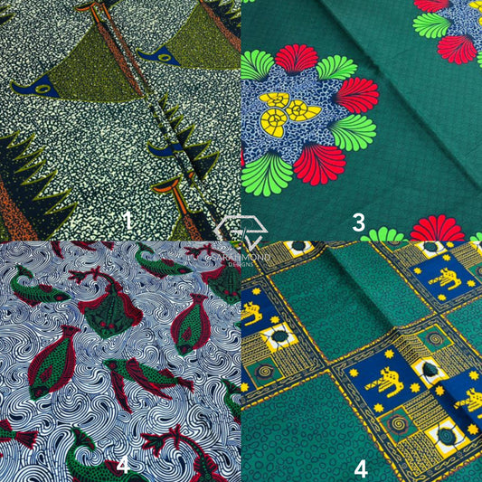 Premium African Ankara 100% Cotton Fabrics - African Wax Prints In Green, Grey, Red, Yellow, Multicolor And Fish, Petals, Geometric, Vintage Shapes And Designs