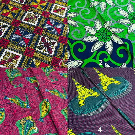 Premium African Ankara 100% Cotton Fabrics - African Wax Prints In Burgundy, Green, White, Purple, Red, Multicolor And Flower, Fish, Tower, Geometric, Vintage Shapes And Designs