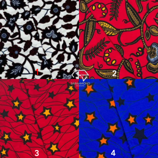 Premium African Ankara 100% Cotton Fabrics - African Wax Prints In White, Red, Blue, Yellow, Orange, Multicolor And Wedding Flower, Star, Geometric, Vintage Shapes And Designs