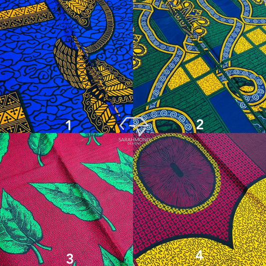 Premium African Ankara 100% Cotton Fabrics - African Wax Prints In Blue, Green, Yellow, Red, Burgundy, Multicolor And Butterfly, Leafy, Sprial, Geometric, Vintage Shapes And Designs