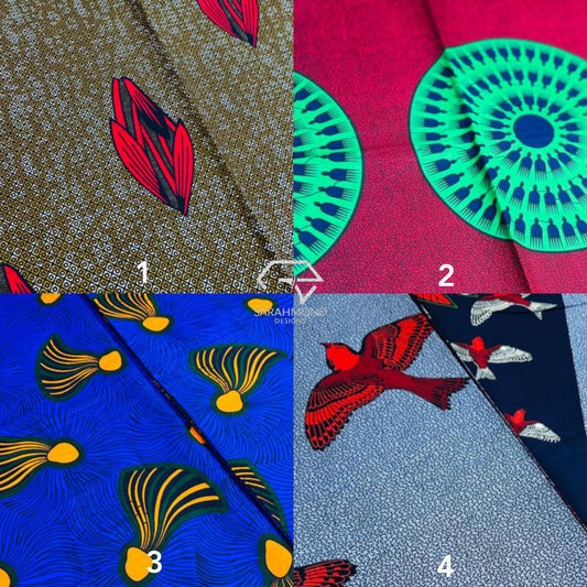 Premium African Ankara 100% Cotton Fabrics - African Wax Prints In Brown, Red, Turquoise, Blue, Yellow, Grey, Multicolor And Tulip, Spiral, Hand Fan, Bird, Geometric, Vintage Shapes And Designs