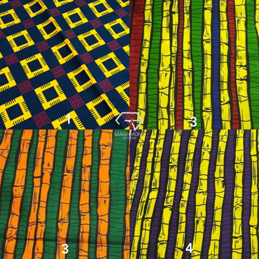 Premium African Ankara 100% Cotton Fabrics - African Wax Prints In Orange, Red, Green, Yellow, Multicolor And Sugarcane, Geometric, Vintage Shapes And Designs