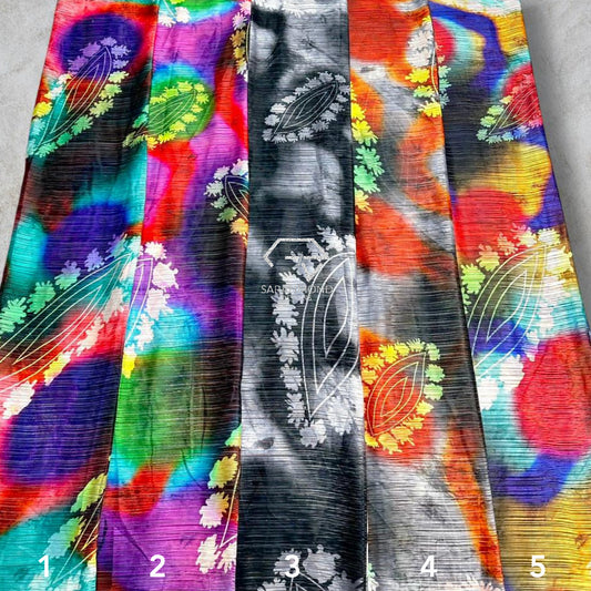 African Patterned Rainbow Chiffon Fabrics In Red, Green, White, Purple, Orange, Black, Multicolor And Leafy, Geometric, Vintage Shapes And Designs