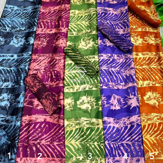 Luxury African Silk And Chiffon Fabric Sets In Gray, Blue, Pink, Green, Purple, Orange, Multicolor And Leafy, Geometric, Vintage Shapes And Designs