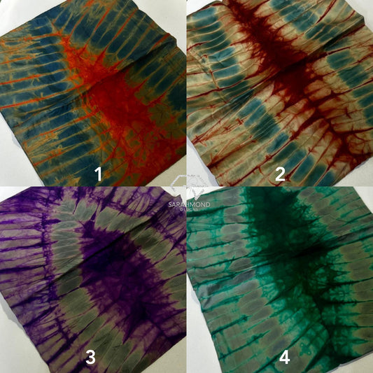 Luxury Handcrafted African Kampala Adire Silk Fabrics - Tie Dye Prints In Red, Brown, Purple, Green, Multicolor And Geometric, Vintage Shapes And Designs