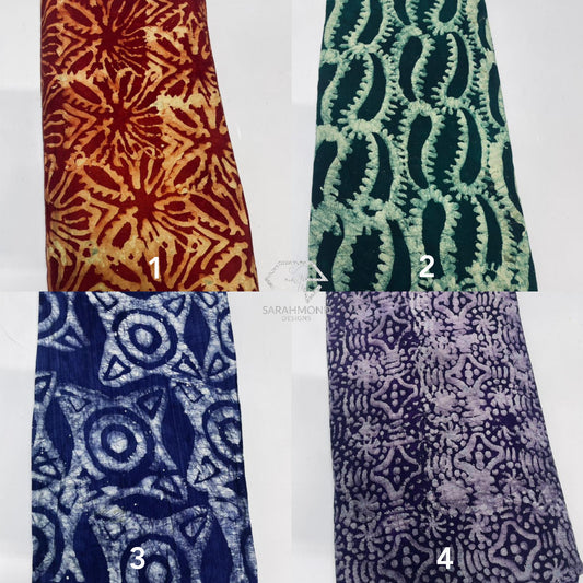 Breathable Handcrafted African Kampala Adire Soft Cotton Crepe Fabrics - Tie Dye Prints In Red, Green, Blue, Purple, Multicolor And Leafy, Geometric, Vintage Shapes And Designs