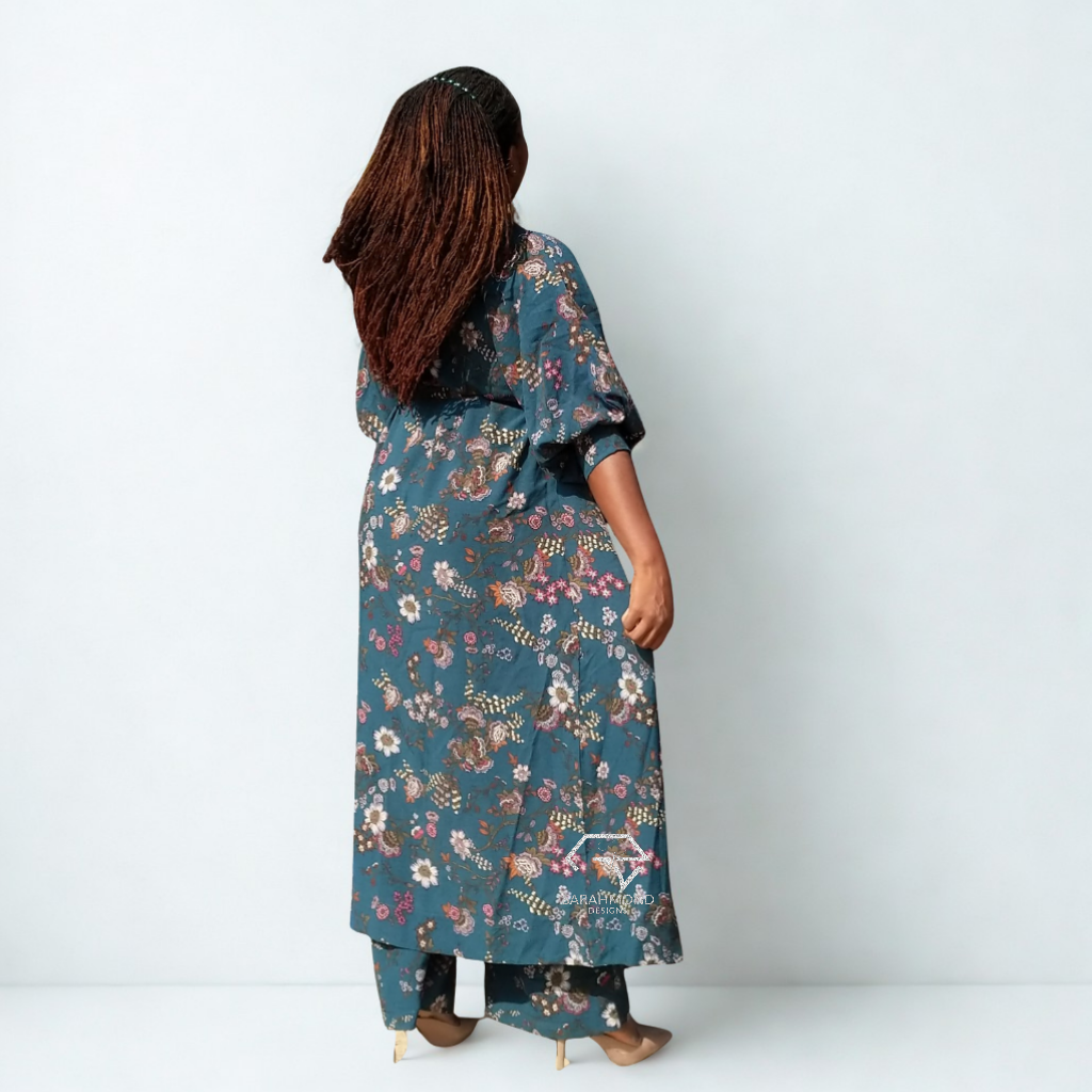 Delight Trousers Or Pants And Kimono Vintage Two Piece Set With Belt - Custom Made