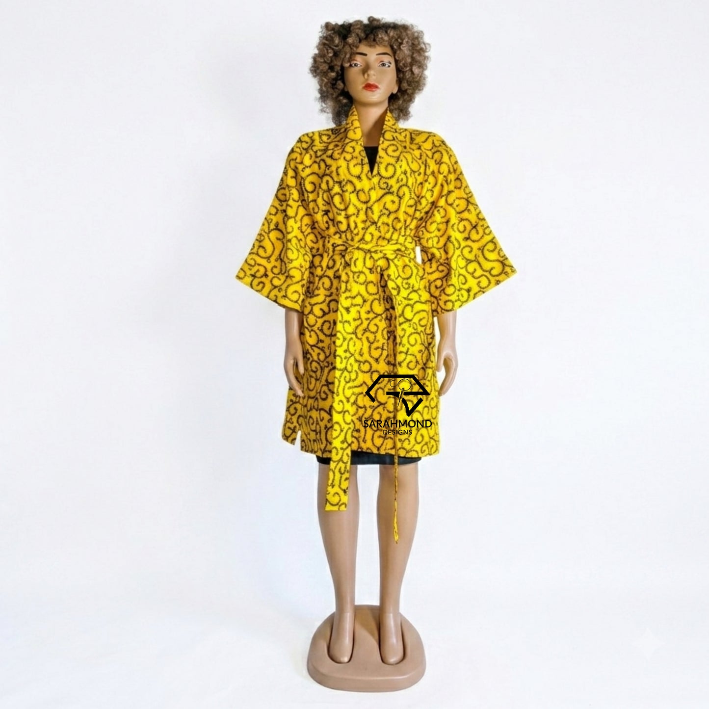 Sonia Women's Wide Sleeves African Print Oversized Kimono With Belt And Deep Pockets - One Size Fit Most