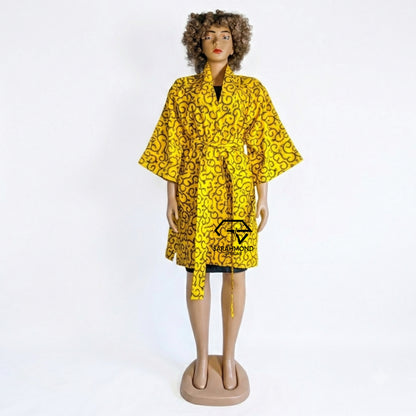 Kimono oversize imprimé africain Sonia pour femme, à manches larges, avec ceinture et poches profondes - Taille unique