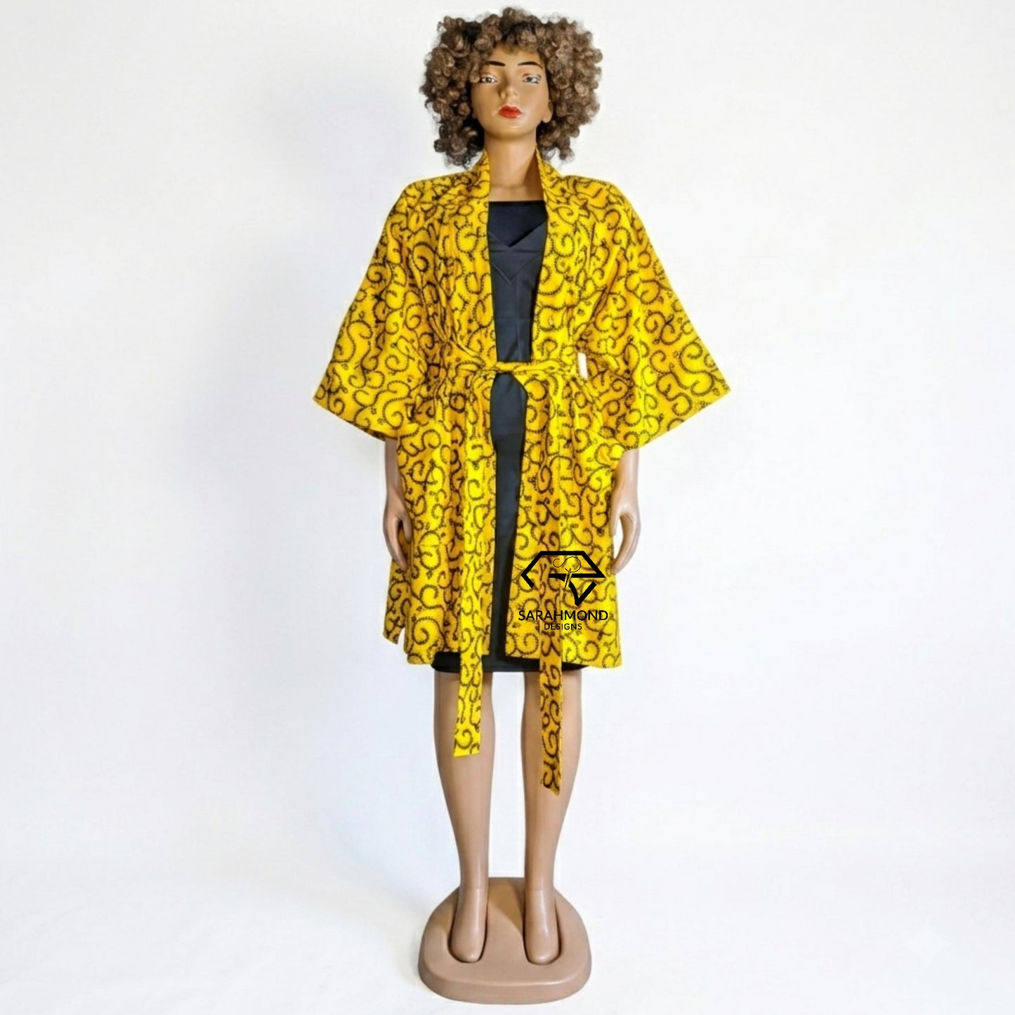 Sonia Women's Wide Sleeves African Print Oversized Kimono With Belt And Deep Pockets - One Size Fit Most