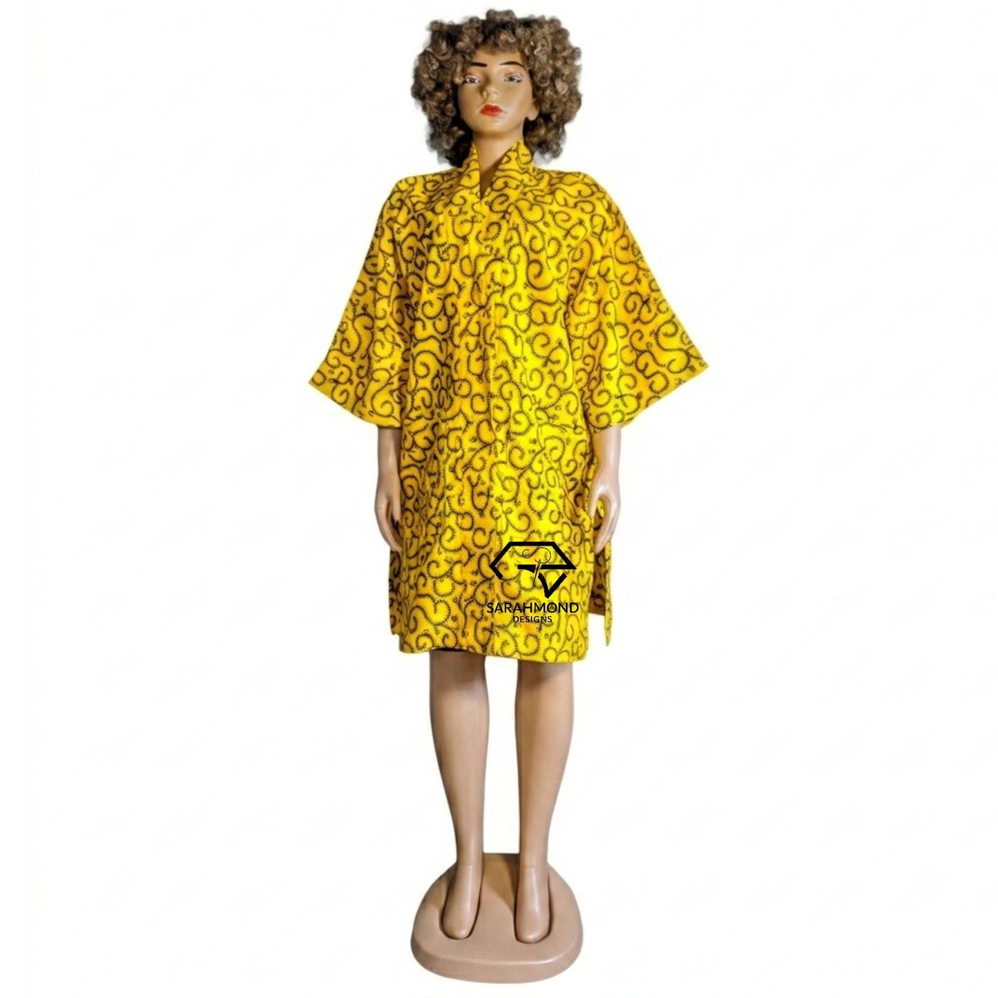 Sonia Women's Wide Sleeves African Print Oversized Kimono With Belt And Deep Pockets - One Size Fit Most