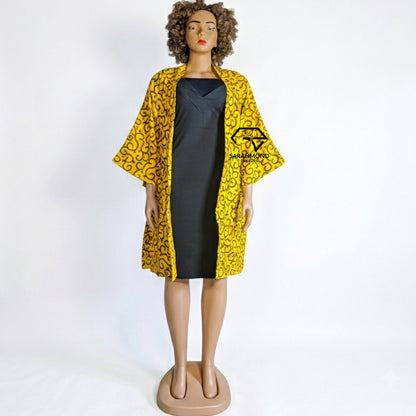 Kimono oversize imprimé africain Sonia pour femme, à manches larges, avec ceinture et poches profondes - Taille unique
