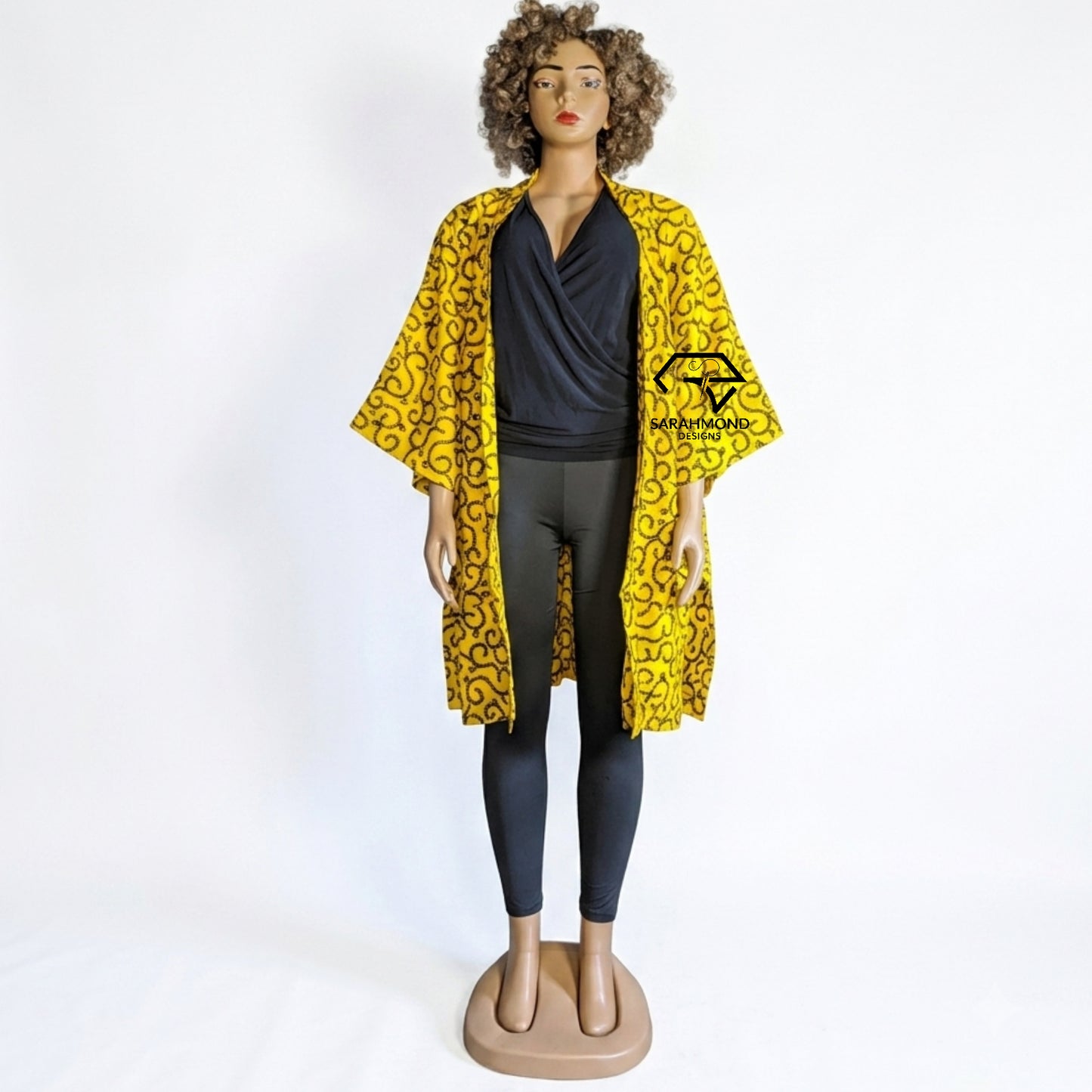 Sonia Women's Wide Sleeves African Print Oversized Kimono With Belt And Deep Pockets - One Size Fit Most