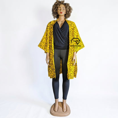 Kimono oversize imprimé africain Sonia pour femme, à manches larges, avec ceinture et poches profondes - Taille unique