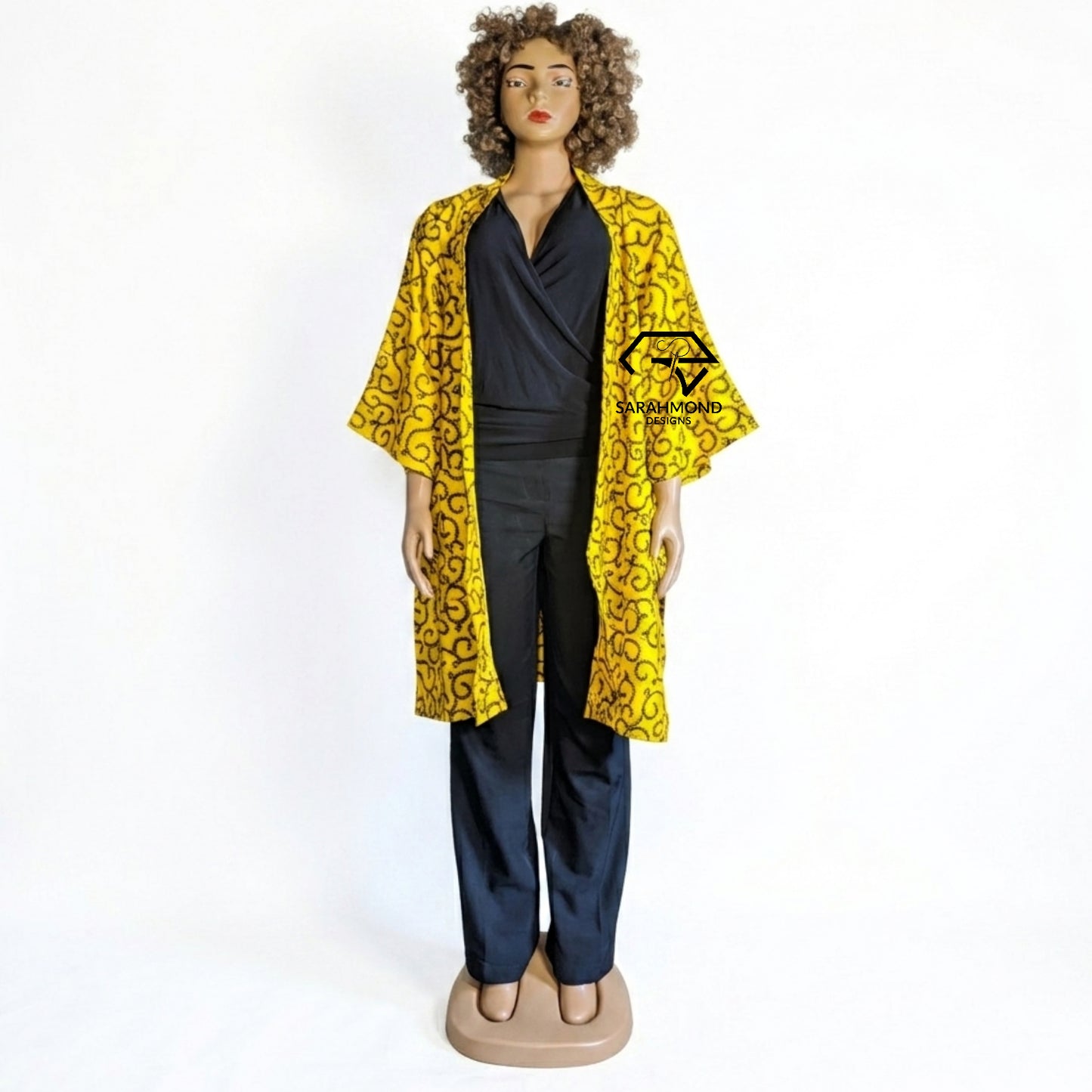 Sonia Women's Wide Sleeves African Print Oversized Kimono With Belt And Deep Pockets - One Size Fit Most