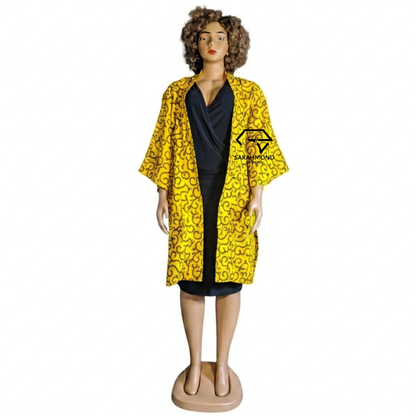 Sonia Women's Wide Sleeves African Print Oversized Kimono With Belt And Deep Pockets - One Size Fit Most